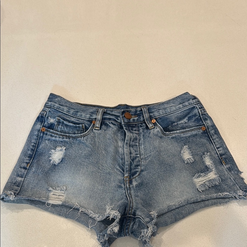 Blank NYC Blue Jean Shorts with Distressed Detailing